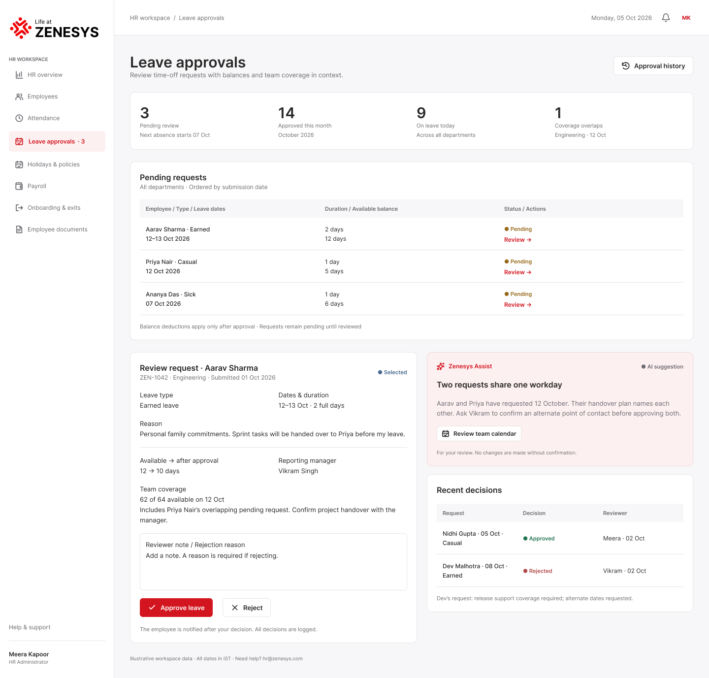 Leave approvals — Desktop